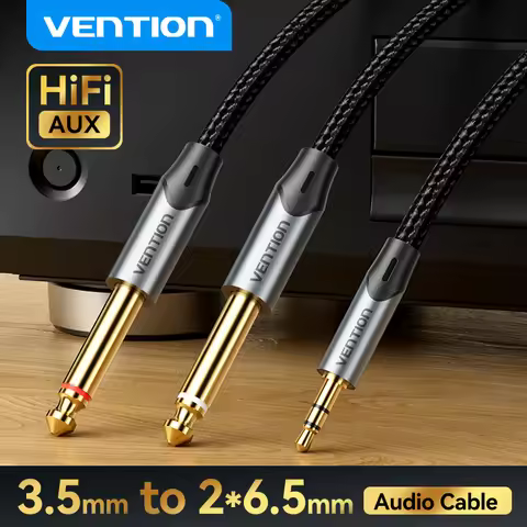 Vention 3.5mm to Double 6.5mm TRS Cable AUX Adapter Audio Cable 6.5 Jack to Stereo 3.5 Jack for Mixe