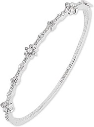 Silver Tone Clear Crystal Floral Hinged Bangle Bracelet, 2.5 inch diameter, Glass, crystal