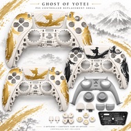Ghost of Yotei-Themed Replacement Shell for PS5 DualSense Controller, White Housing with Gold or Bla