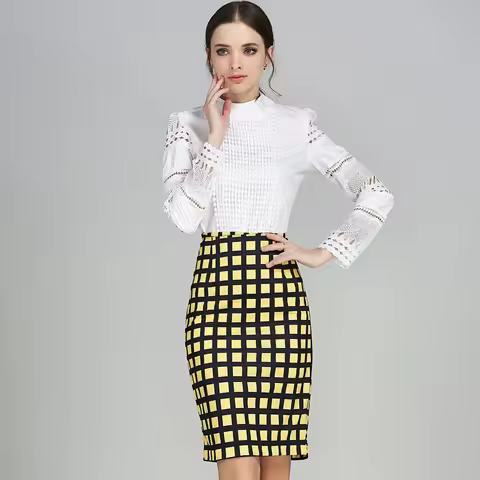 Summer Fashion Plus Size Women's Skirt Plaid Skirt New High Waist Pencil Skirt