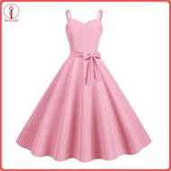 fulaide Party Dress 50s Knee-length Dress Vintage Women’s 50s A-line Midi Dress Backless Spaghetti S