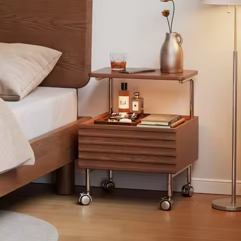 Oak Bedside Table Household Solid Wood Antique Rack Mobile Storage Cabinet Bedroom Bedside Small Sid