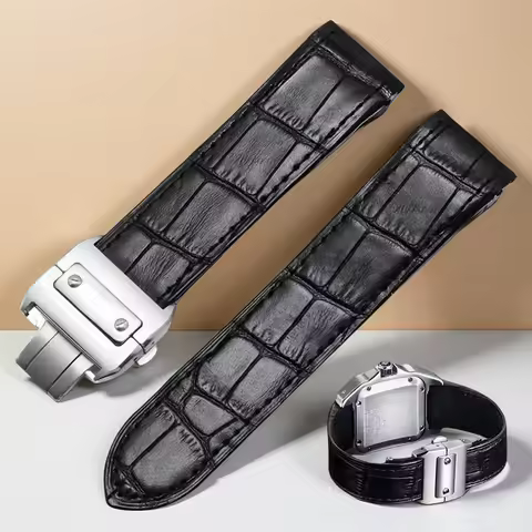 20 23mm High quality leather watchband For cartier Santos Cowhide strap Santos 100 men women folding