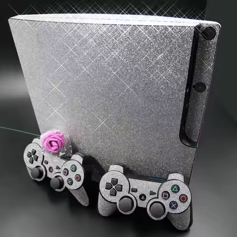 Shining Silver Bling Glitter Vinyl Skin Sticker Protector for Sony PS3 Slim PlayStation 3 Slim and 2