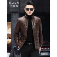 Jaket Kulit Tulen Haining untuk Lelaki dengan Kolar Mink, Kolar Berdiri, Jaket Kulit Lelaki Pertenga