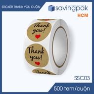 SSC03 - D2.5 cm - 1 Roll of 500 round thank you stickers, thank you stickers, thank you stickers -S.