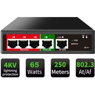 Ai PoE Switch (4 POE Ports +2 Uplink), 802.3af/at PoE 100Mbps, 65W Built-in Power