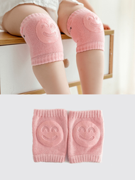 1對寶寶腿套,卡通笑臉膝蓋墊防滑襪適用於爬行嬰兒和幼兒,可調節彈性,適用於0-36個月的男女寶寶