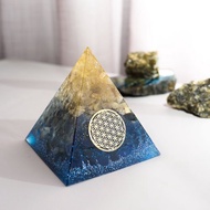 預訂【金髮晶、藍瑪瑙】奧根水晶能量金字塔Orgonite 8x8 cm