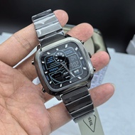 Fossil Watch Square Gray Black Stainless Steel Dual Display Luminous Multifunctional Quartz Watch Casual Fashion Waterproof Men's Watch