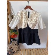 (Liquidation of personal items) V-neck chiffon shirt with peplum ruffles CChat