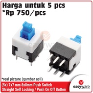 5pcs 7x7mm 8x8MM Push Switch Straight Self Locking / Push On Off Button 6P Lock tactile switch 7x7 m