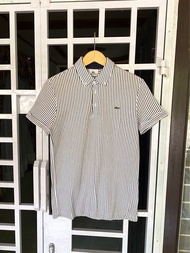 Kaos kerah poloshirt polo atasan laki laki cowok pria casual salur garis strip putih hitam lacoste s