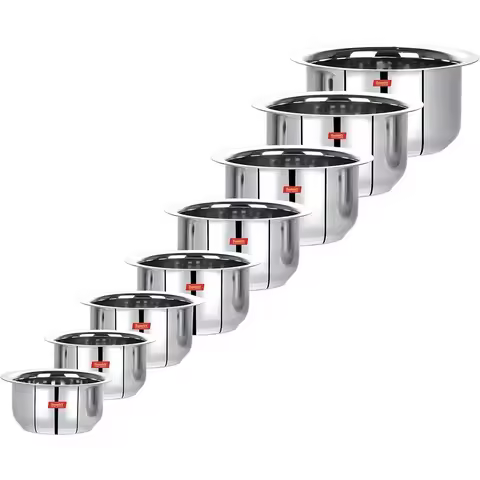8-Piece Stainless Steel Cookware Set with Induction & Gas Stove Compatibility (370ML to 3000ML)