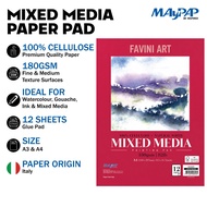 MayArt Favini Mixed Media Paper Pad 180gsm 100% Cellulose Natural White A3/A4 Pad Media Campuran