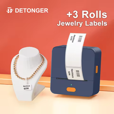 DETONGER Jewelry Label +Mini Portable Thermal Label Printer P1 Wireless Inkless Logo Sticker Label P