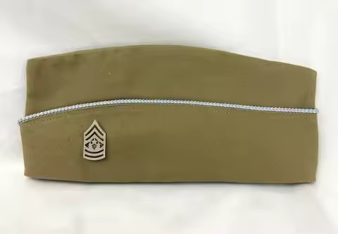 WW2 US ARMY KHAKI GARRISON CAP &USMC MARINE CORPS SERGEANT MAJOR RANK SILVER SOLDIER MILITARY HAT RE