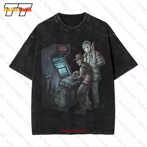 Freddie Vs Jason Officially Licensed Black Vintage Oversized T-Shirt Kruger Voorhees BUC2