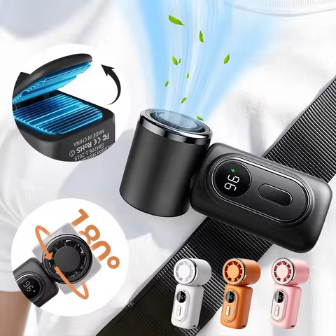 Mini Fan Handheld Small Portable Fan Cooling Turbo 5 Speeds 1600mAh LED Display 180° Rotatable Clip 