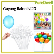 20-piece balloon stick white latex balloon handle/ 34cm long balloon handle stick/