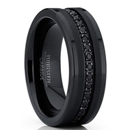Men's Tungsten Black Wedding Band Eternity Ring Cubic Zirconia Comfort-Fit CZ I2HG