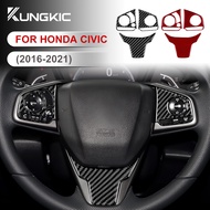 KUNGKIC Soft Carbon Fiber For Honda CIVIC FC FK FK8 Car Steering Wheel Button Trim Frame Sticker Int