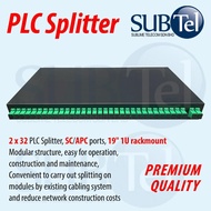 SUBTel PLC Splitter 2x32 or 2x64 SC/APC Fiber Optical FTTH 19" 1U 2U Rackmount Box SC APC UPC