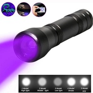 80000lm LED UV Flashlight ไฟฉายแสง UV 5 โหมด zoomable 395nm Blacklight 18650