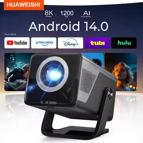 HUAWEISHI Full HD 1080P Projector 4K 1200 ANSI Android WiFi 6 Auto Focus Home Theater Projectors for