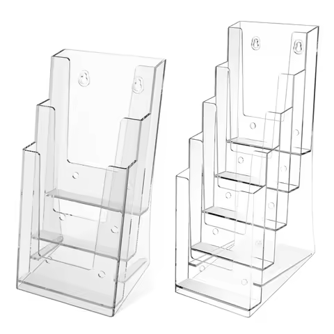 2 Pcs 3/5 Tiers Brochure Holder Clear Literature Display Stand Desk Flyer Pamphlet Storage Rack Offi