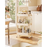 Folding Trolley Household Storage Rack Kitchen Floor Mobile Trolley with Wheels Three Layers Storage Rack