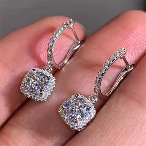 D Moissanite 3ct Earrings 925 Sterling Silver Original Certified Moissanite 1ct Hoop Drop Dangle Ear