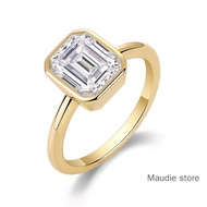 18K Gold Color 3ct Real Moissanite Diamond Ring Emerald Cut Wedding Engagement Women Ring