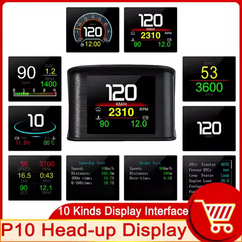 P10-Pro Head Up Display Diagnostic Tool OBD Smart Digital Meter for HUD Car Speedometer Temperature 