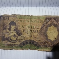 uang kuno Indonesia seribu rupiah 1000 tahun 1958 100% asli / original