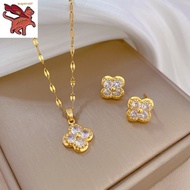 necklace 18k saudi gold pawnable legit four leaf flower necklace earrings set women's luxury personality temperament banquet party jewelry