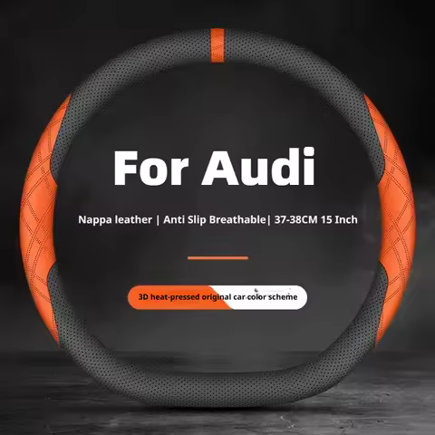 For Audi Nappa Leather Car Steering Wheel Cover Anti-slip 15 Inch Fit A4 B8 B9 B6 B7 B5 A3 8p 8l 8y 