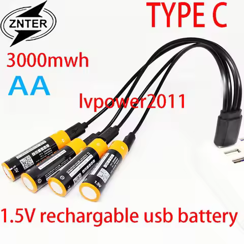 ZNTER AA 1.5V 2000mah 3000mwh Capacity USB Rechargeable Lithium USB Battery USB Cable Charge