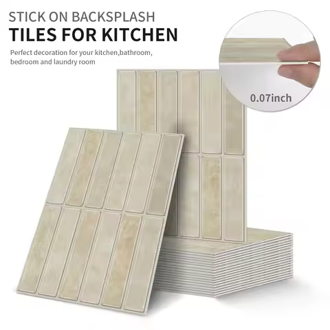 Light Beige 2D Tile Self-Adhesive Wall Sticker (17×23cm) Thickened PE Foam Backsplash for Kitchen Ba