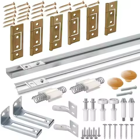 AT63-Bi-Fold Bifold Door Hardware With Track, Bi-Fold Closet Door Hardware Repair Tool Kit, 60 Inch