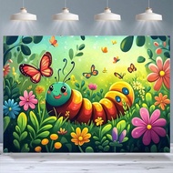 1pc Realistic Caterpillar Butterfly Grass Photography Backdrop, Vinyl Fabric Peach Skin Wall Hanging