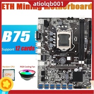 B75 ETH Mining Motherboard 12 PCIE to USB Adapter+CPU+RGB Cooling Fan LGA1155 DDR3 MSATA B75 USB BTC Miner Motherboard