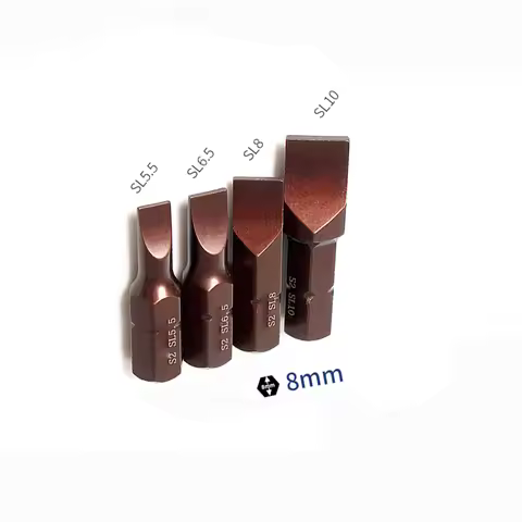 10pcs 5/16 inich 8mm Hex Shank Short Heavy Impact Slotted Screwdriver Flat-blade Bit Tool S2 Alloy S