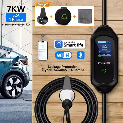 Type2 IEC62196-2 Portable EV Charger 7KW 32A Type1 J1772 EVSE Fast Charging Cable GBT 20234 CEE Plug