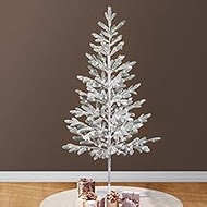 VINGLI 6ft Lighted Artificial Pine Tree, Flocked Christmas Tree with 550 Warm White Lights for Indoor Outdoor Christmas Festival Party Decoration