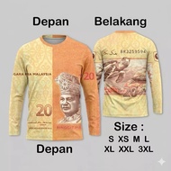 【Stock】Malaysian Banknote Inspired Long Sleeve T-Shirt For Daily Wear With Detailed Front And Back P