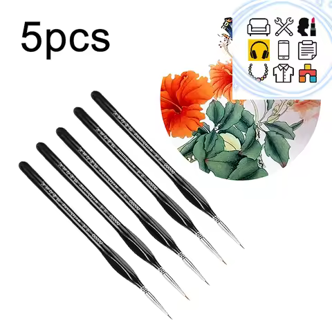 5Pcs 00000 Precision Fine Tip Paint Brush Set For Acrylic Models Mini Miniature Detail Nylon Hair Th