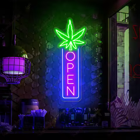 Indoor Vertical Open Neon Sign, Vertical Open Neon Sign, Weed Wall Art, Marijuana Sign Decoration