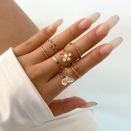 7-Piece Set Flower Butterfly Ring Set European American New Style Trendy Hyuna Simple Cute Girl Dail