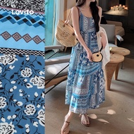 (New) Lovito Boho Dress Lace Up Spring/summer Dress for Women L142ED610 Gaun Bohom Garters Kasual Mu